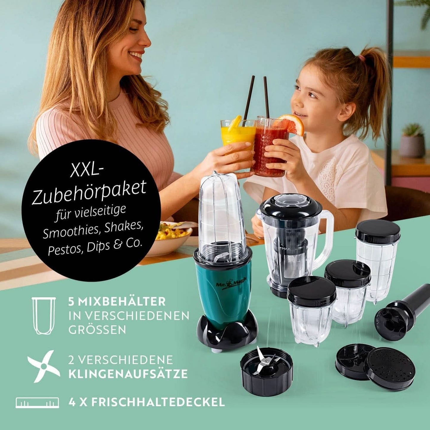 Gourmetmaxx Mr Magic Blender, Smoothie Maker met Xxl Naty Shop accessoirepakket