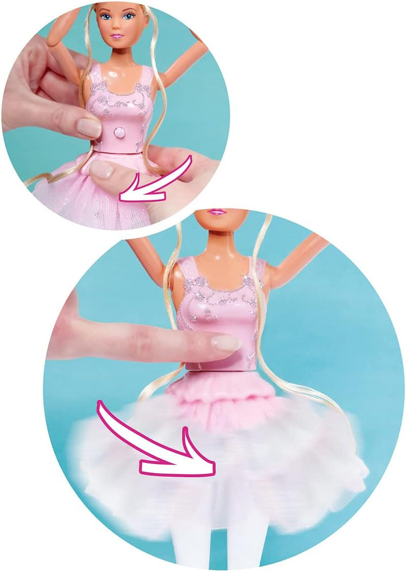 Simba 105733603 - Steffi Love Dancing Ballerina, Steffi als ballerinapop met dierenvriendje en draaibare rok, speelpop 29 cm, vanaf 3 jaar