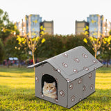 Katzenhaus für Draußen Winterfest en Wasserdicht, Faltbare Outdoor Katzenhöhle mit Abnehmbarem Kissen, Wetterfestes Tierheim für Streuner en Haustiere, Waschbar en Isoliert (Graue Katzenpfote, M)