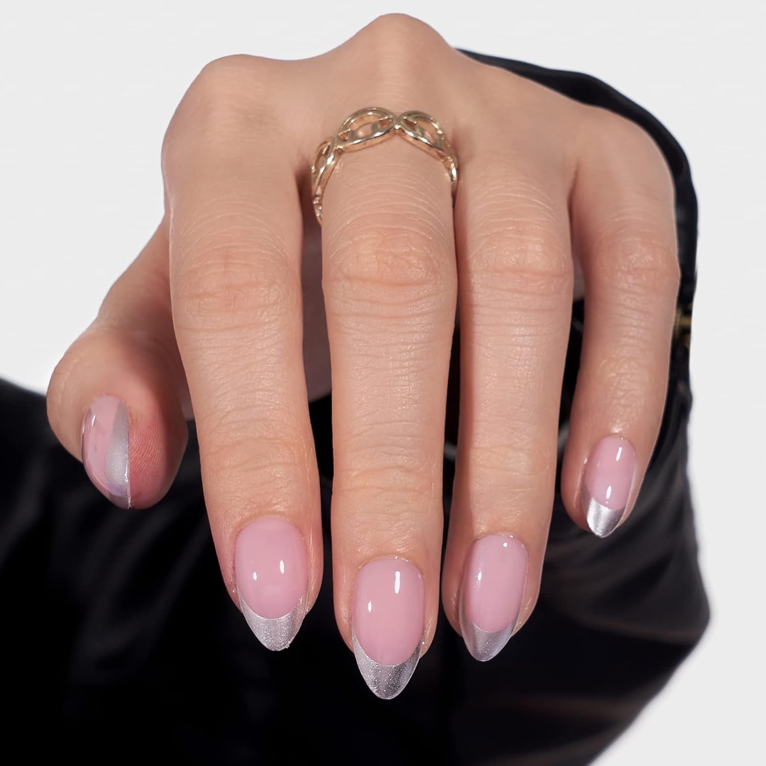 Btartbox Korte vierkante kunstnagels Baby Boomer lijm op witte gradiënt roze kunstnagels Korte kunstnagels met nagellijm 30 stuks vierkante kunstnagels
