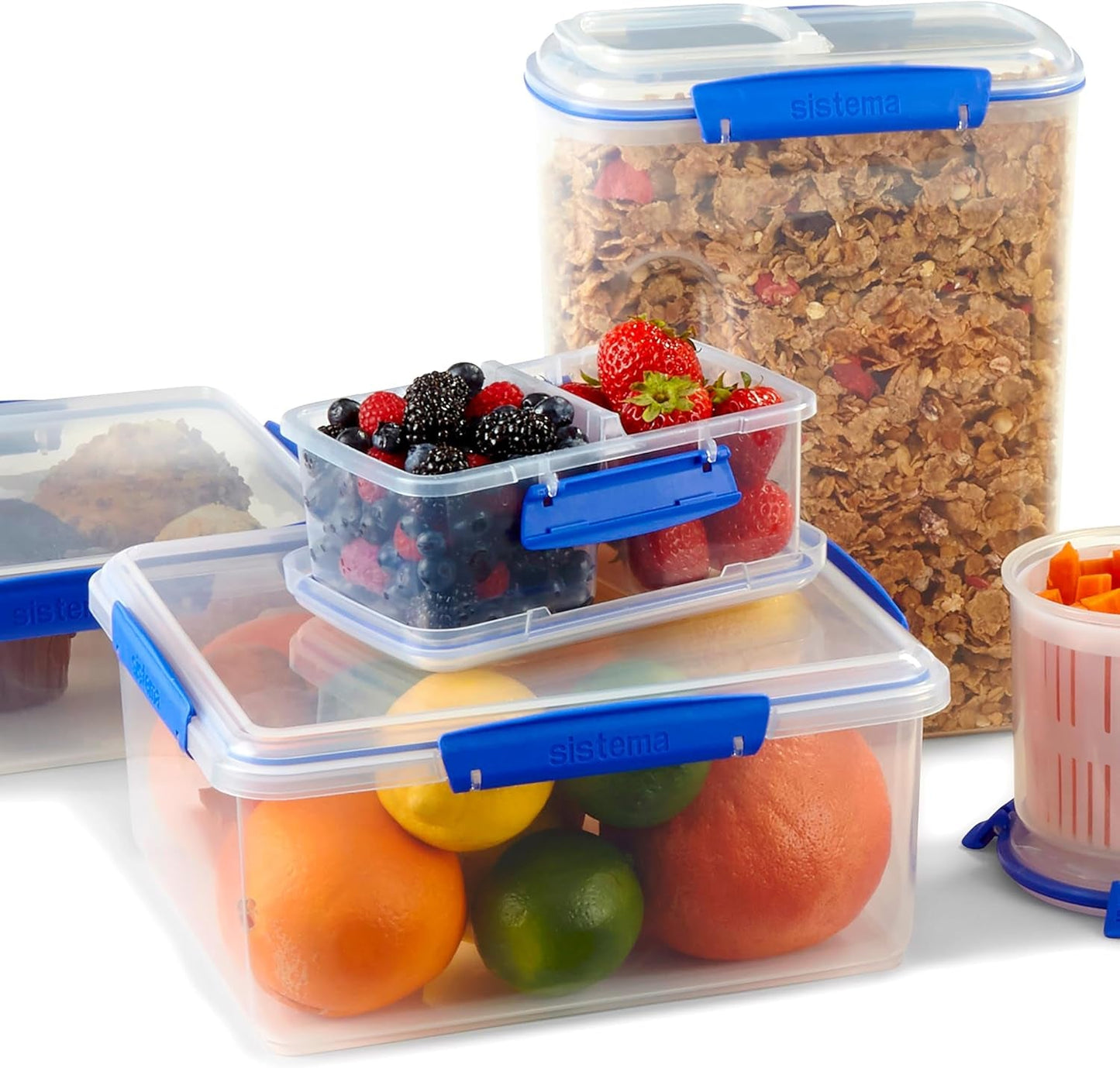 Pot voor voedselopslag KLIP IT Systeem | 9,67 liter | stapelbare en luchtdichte voorraadpot met deksel, geschikt voor koelkast/vriezer | BPA-vrij kunststof | blauwe clips | 1 stuk (pak van 4) Naty Shop voedselbewaardozen