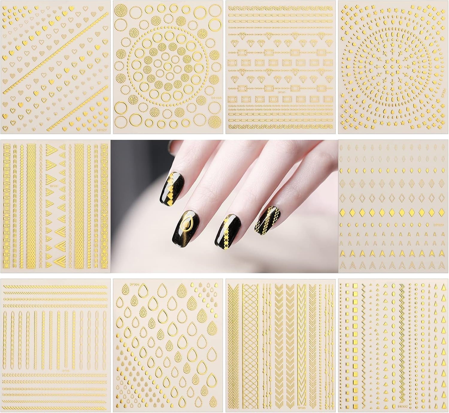 MWOOT 10 vellen gouden nagelsticker Abziehbilder Nail Art Sticker, 3D zelfklevende nagelstickers set Linien Streifenband Design, DIY Metallic Nailart Aufkleber Maniküre Zubehör Für Nagel Decoratie
