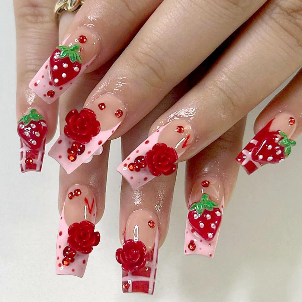 100 stuks 3D nagelbedels Rosa Rot Kirsche Erdbeere Blume Nagel Charms Kamelie Rose Schmetterling Nail Art Charms Flatback Herz Schleife Charms Nägel Zubehör Mond Stern Nagelschmuck Nageldesign Anhänger