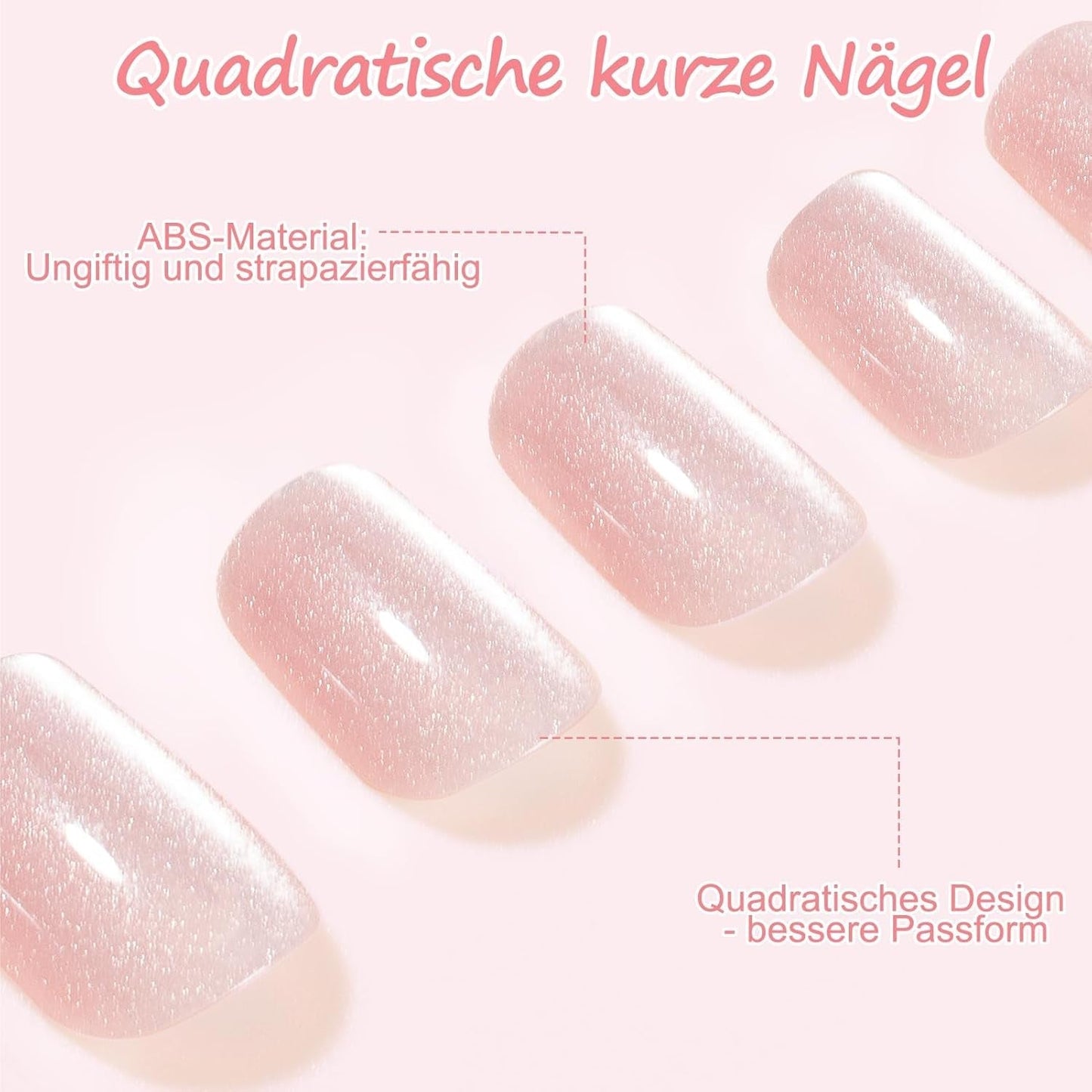 Kiiwah 48 stuks korte vierkante nagels roze kunstnagels lijm op korte nageltips valse nageltips