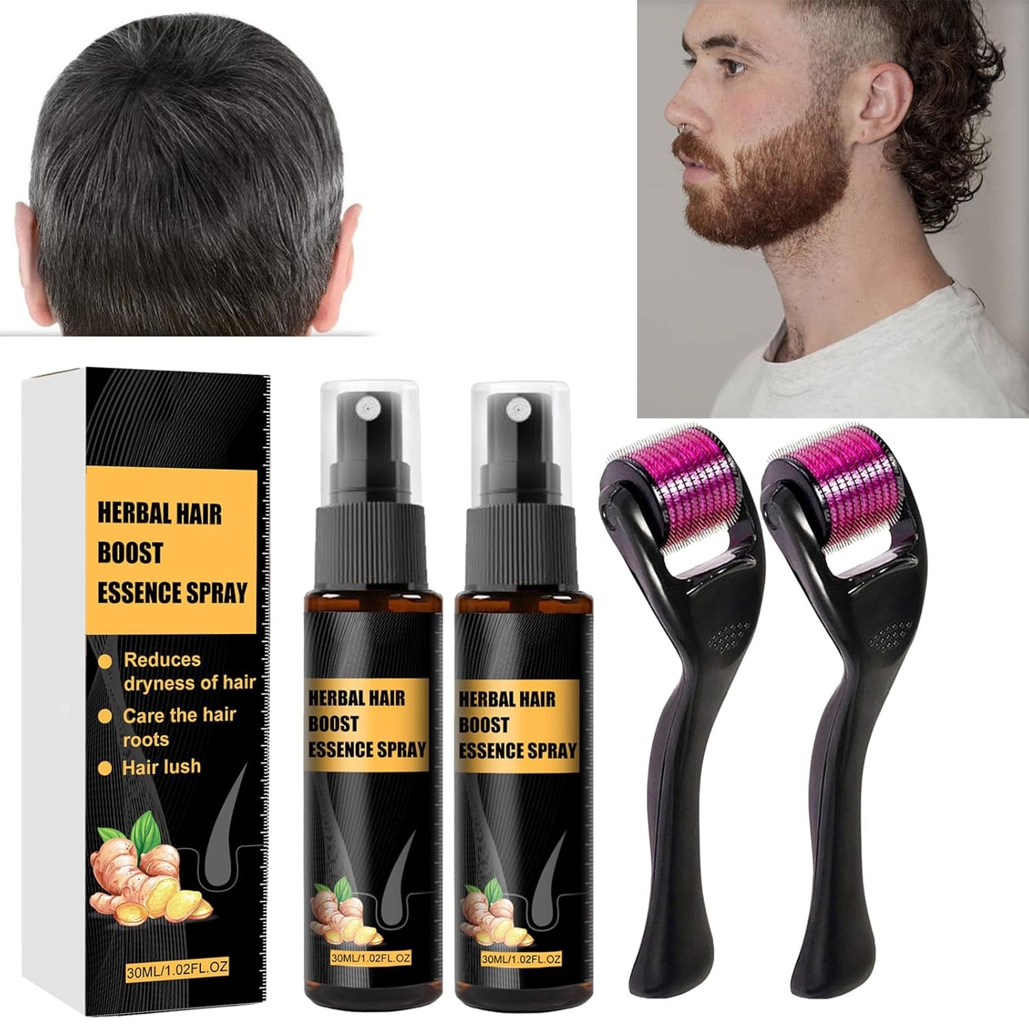 Geavanceerde haargroeibehandelingskit 30 ml 2 STUKS Haargroeispray Haargroeiroller en essentieset Haargroeiserum Anti-haaruitval Geavanceerd haargroeiserum Haarverzorging Naty Shop Standaardtitel