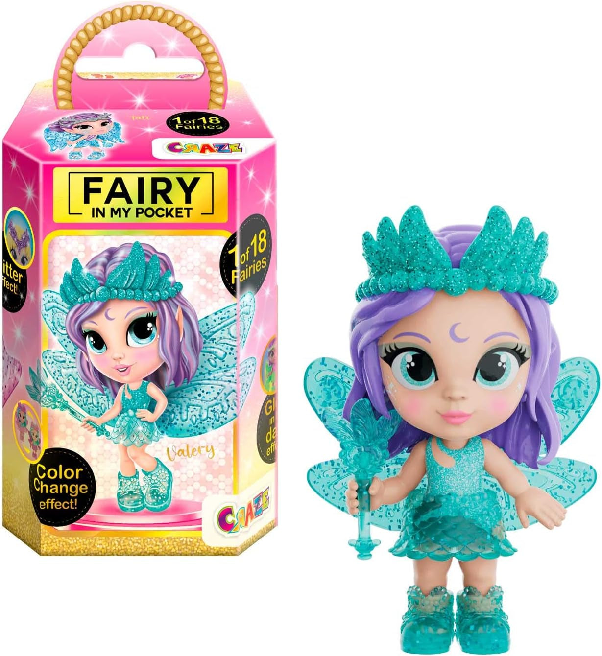 CRAZE Fee in mijn zak | Feepop met vleugels, verzamelbaar sprookjesspeelgoed met speciale effecten zoals glitter, glow in the dark en kleurverandering Naty Shop Dolls Fairy in my pocket