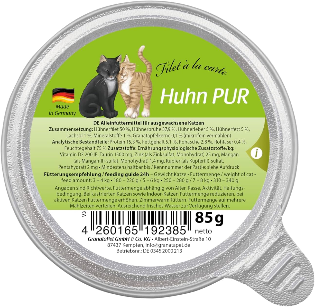 GranataPet Filet à la carte Kip PURE, nat kattenvoer, graanvrije filetstukken, kattenvoer zonder toegevoegde suikers, hoog vleesgehalte, 6 x 85 g