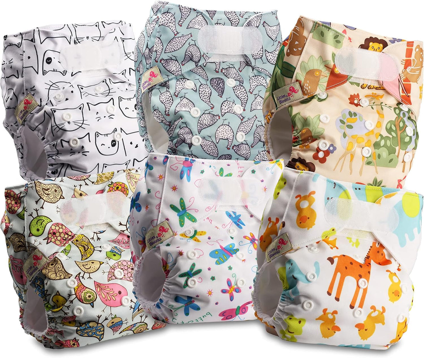 Littles and Bloomz herbruikbare luier FLV2-0602, standaard klittenbandsluiting, 6 luiers