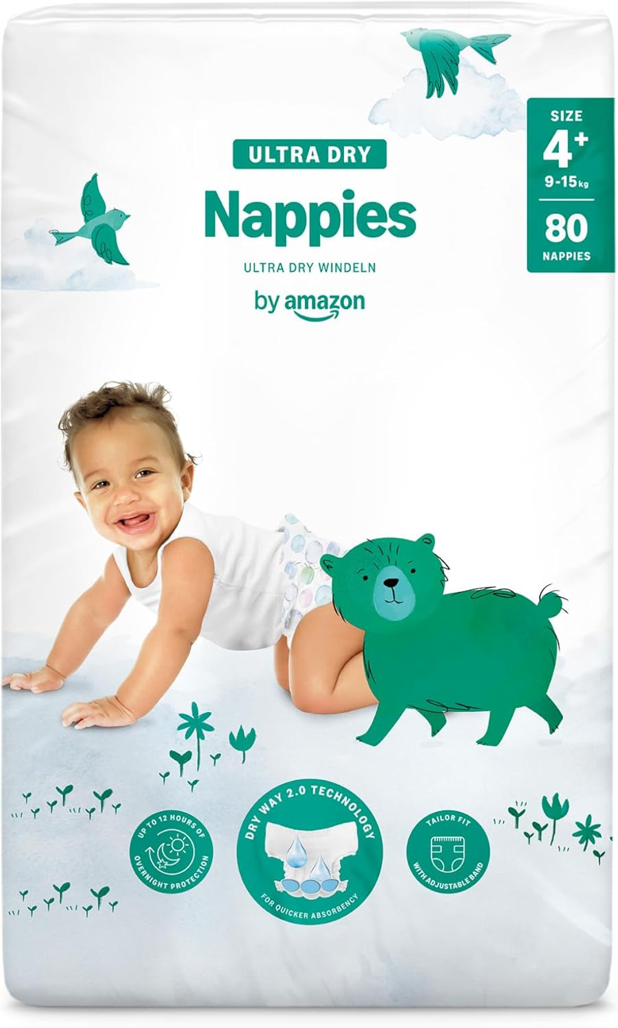 Amazon Ultra Dry-luiers, maat 1 (2-5 kg) - maanddoos, wit, 96 stuks (2 verpakkingen van 48) (voorheen merk Mama Bear, identiek product)