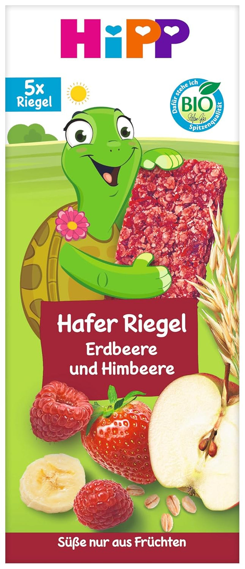 HiPP Schildpadhaverrepen met aardbeien en frambozen, vanaf 1 jaar, 8 x (5x20g)