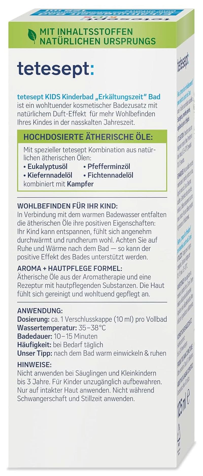 Tetesept Kids Cold Time Bath - kinderbadadditief voor het koude seizoen met 4 essentiële oliën, ontspanning en opwarming, 125 ml Naty Shop
