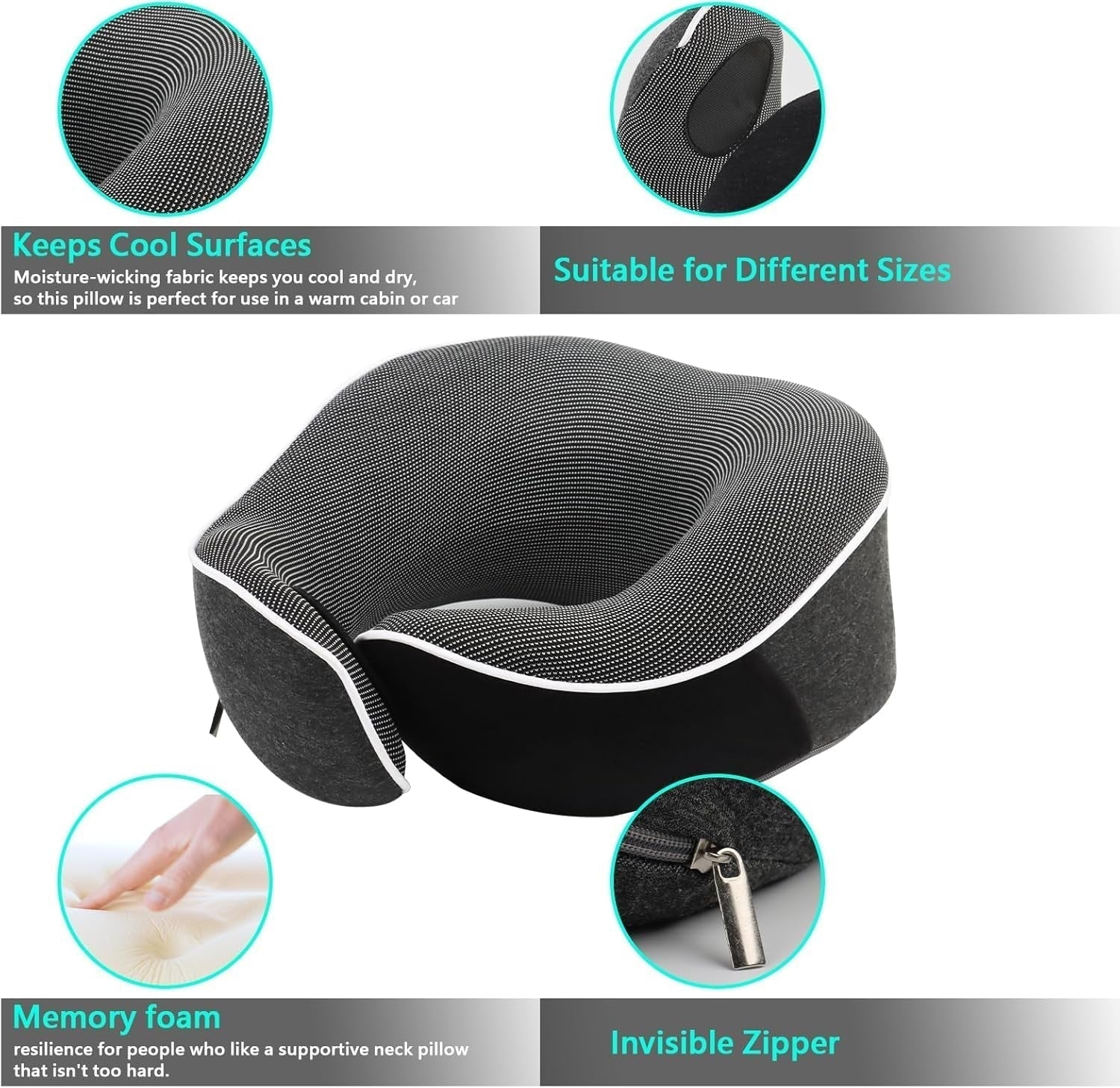 KILDOWS Vliegtuig-nekkussen, reiskussen van traagschuim, vliegtuigreiskussen met oogmasker en oordopjes, orthopedisch nekkussen, ideaal voor reizen per vliegtuig, auto, trein Cervicale orthopedische kussens Naty Shop