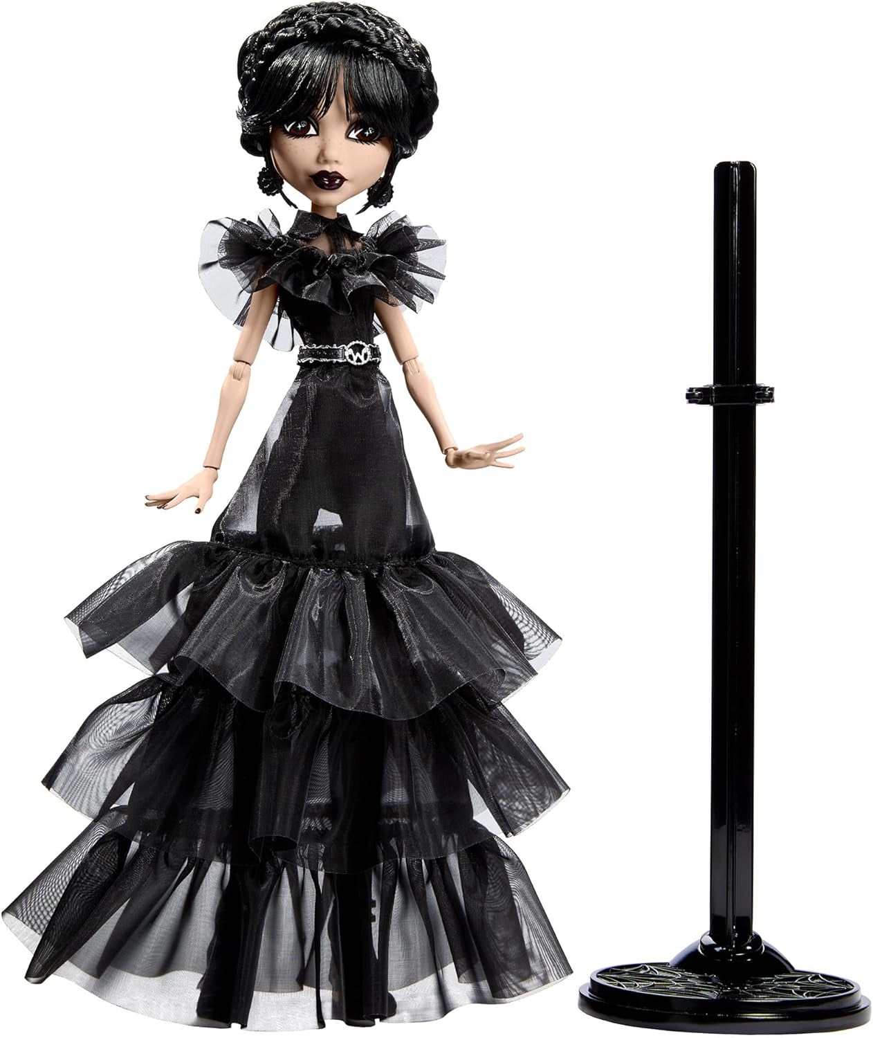 Monster High Wednesday-pop, Rave'N Wednesday-verzamelfiguur in zwarte gotische jurk, geïnspireerd door de dansscène, premium accessoires en poppenstandaard, HXJ03