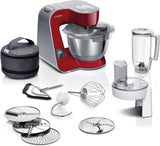 Keukenmachine Bosch Series 4 MUM5X720, geïntegreerde weegschaal, roestvrijstalen kom 3,9L, mixer 1,25L, 1000W Accessoires Voeding en borstvoeding Baby Naty Shop Single Donkerrood / zilver 2 accessoires