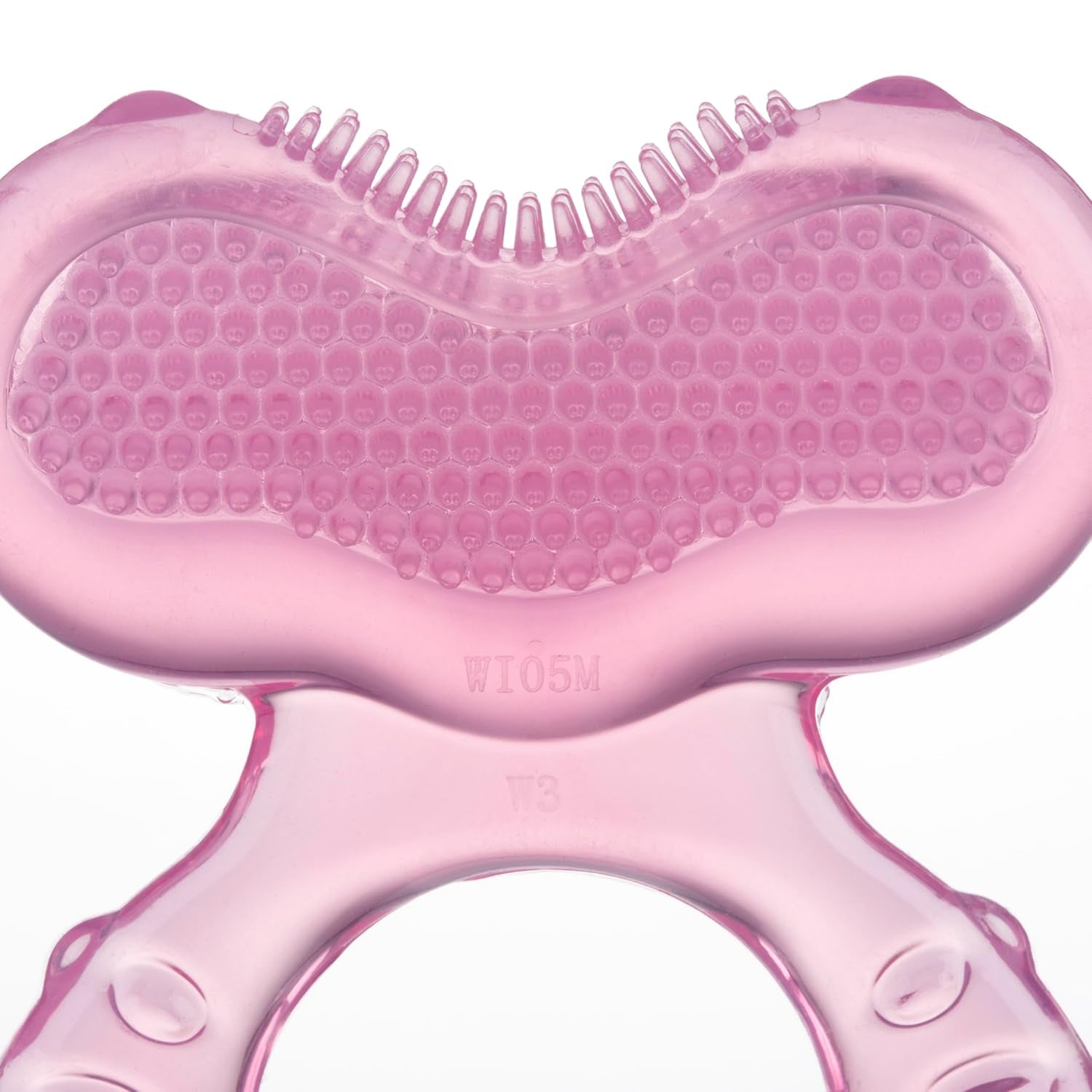 Nuby Teethe-eez Zachte siliconen bijtring | Siliconen bijthulpmiddel met gestructureerd oppervlak voor het masseren van tandvlees | Inclusief hygiënische hoes | Roze | Vanaf 3 maanden