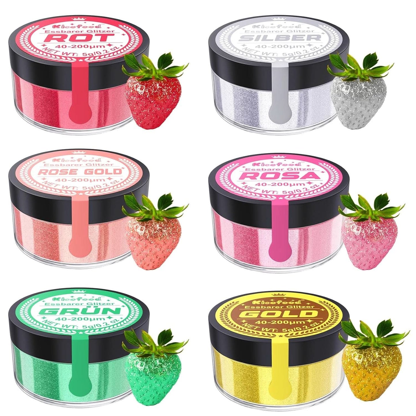 Eetbare glitters, set van 6 tinten, 5 gram Glitter Naty Shop