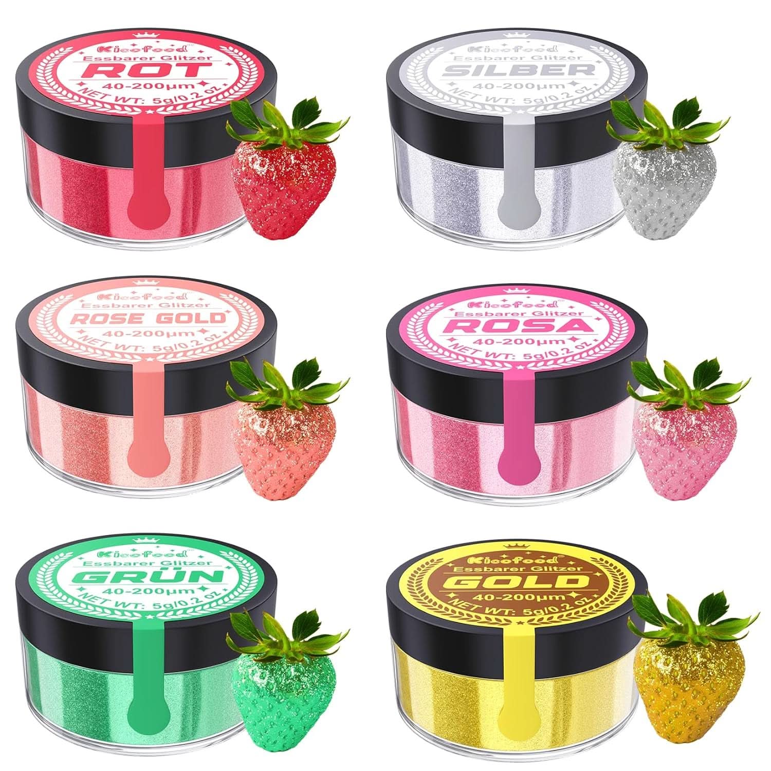 Eetbare glitters, set van 6 tinten, 5 gram Glitter Naty Shop
