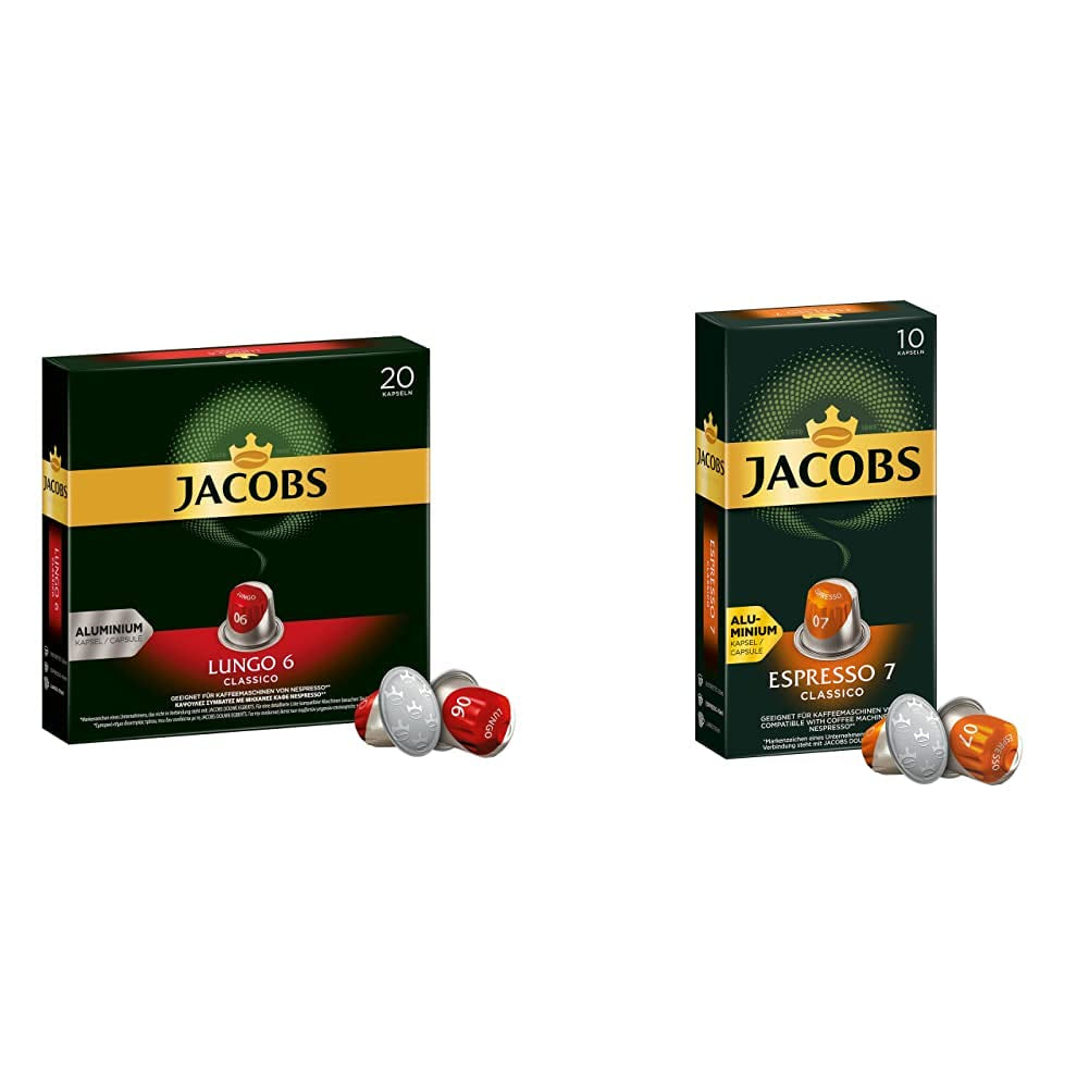 Kaffeekapseln Lungo Classico, Intensität 6 van 12, 20 Nespresso®* compatibel Kapseln, 10 x 20 & Kapseln Espresso Classico, Intensität 7.100 Nespresso®* compatibel Kaffeekapseln, 10x10 Getränke
