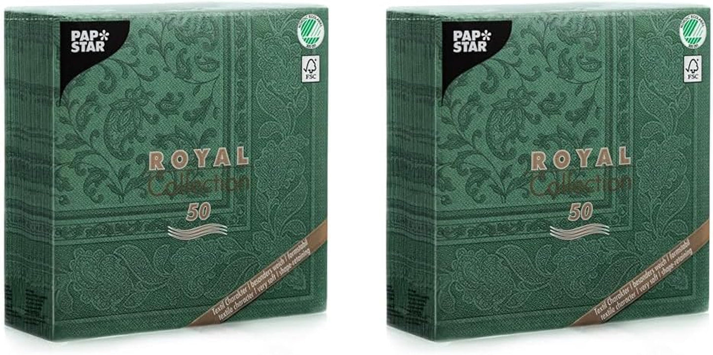 50 servetten "ROYAL Collection" 1/4 vouw 40 Cm X 40 Cm donkergroen "Ornamenten"