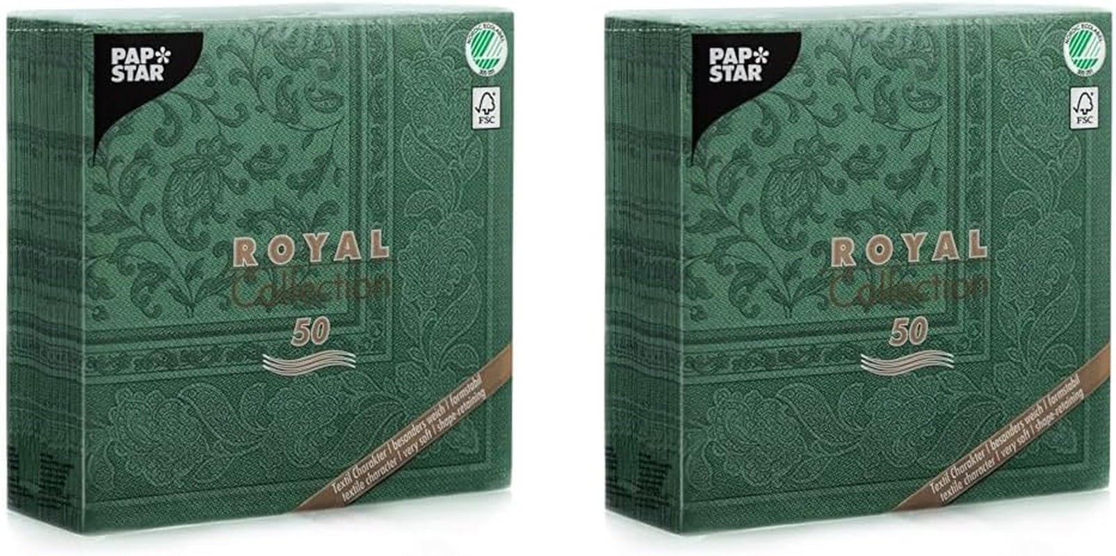 50 servetten "ROYAL Collection" 1/4 vouw 40 Cm X 40 Cm donkergroen "Ornamenten"