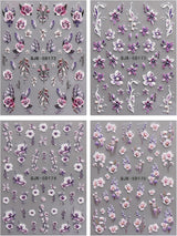 JMEOWIO 3D Nagelsticker Blumen Nail Art Sticker Selbstklebend Nagelaufkleber 5D Stereoskopisch Frühling Zomer Decoratie Nageldesign Zubehör 4 Blatt