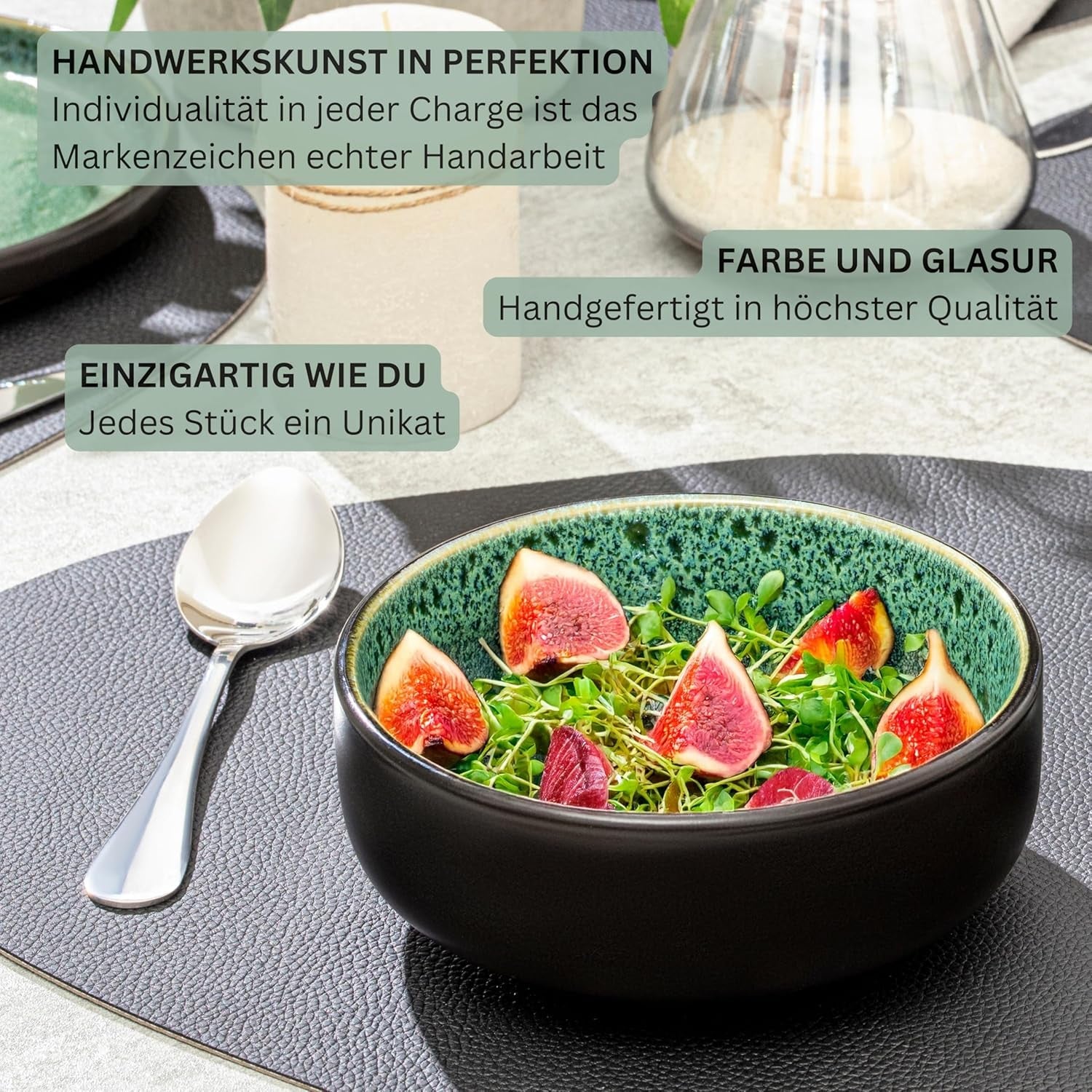 SÄNGER Greenwich | Serviesset van steengoed, 18-delig, bordenset voor 6 personen, serviesset (6 dinerborden, 6 dessertborden, 6 kommen), groen, krasbestendig, serviesgoed | DE WAARDE-COLLECTIE