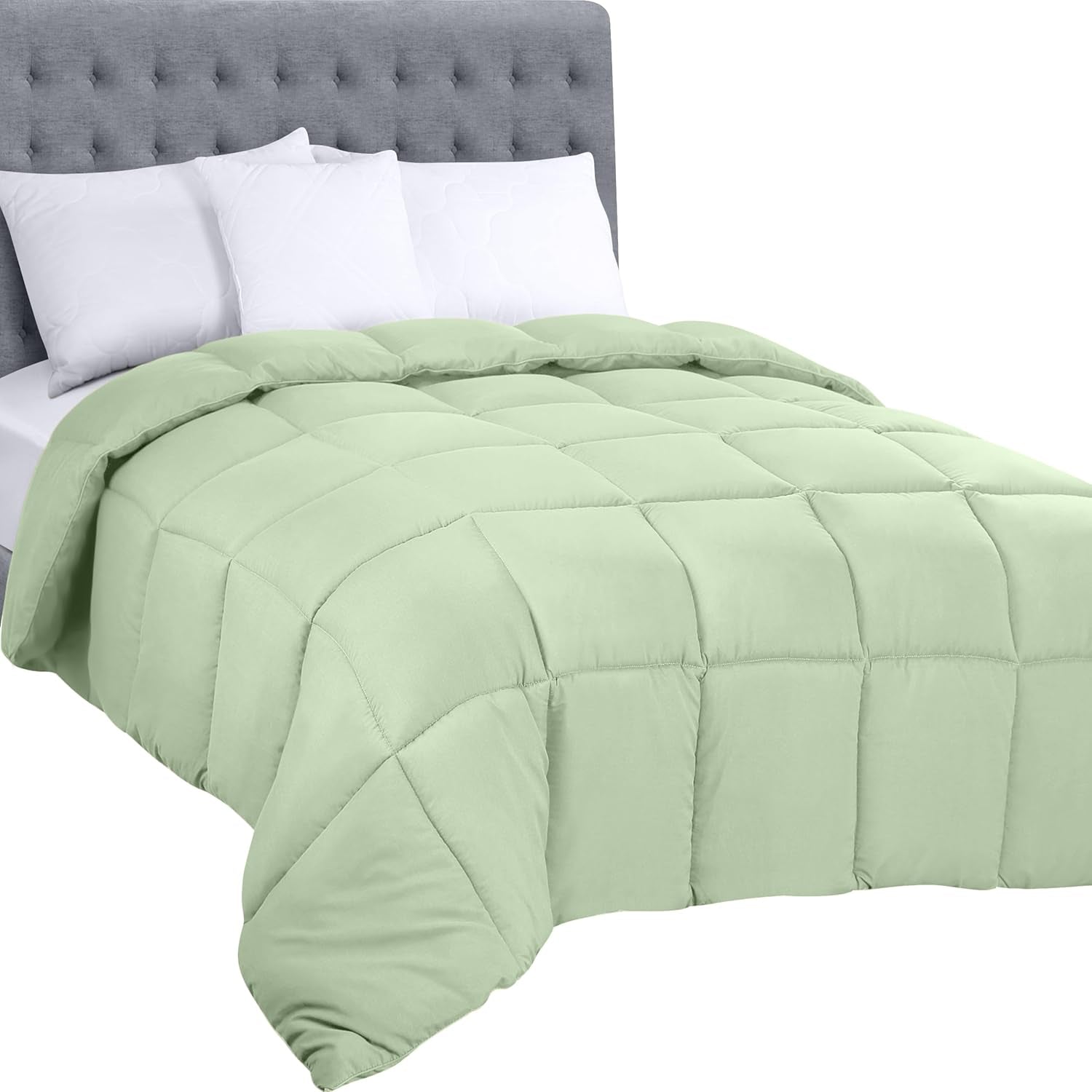 Utopia beddengoed dekbed voor het hele seizoen, 250 g/m² pluche, gesiliconiseerde vezelvulling, tweepersoonsbed, gestikt in doos (dubbel XL lichtgrijs) Naty Shop dekbedden en dekbedden Queen Sage Glands (1-pakket)