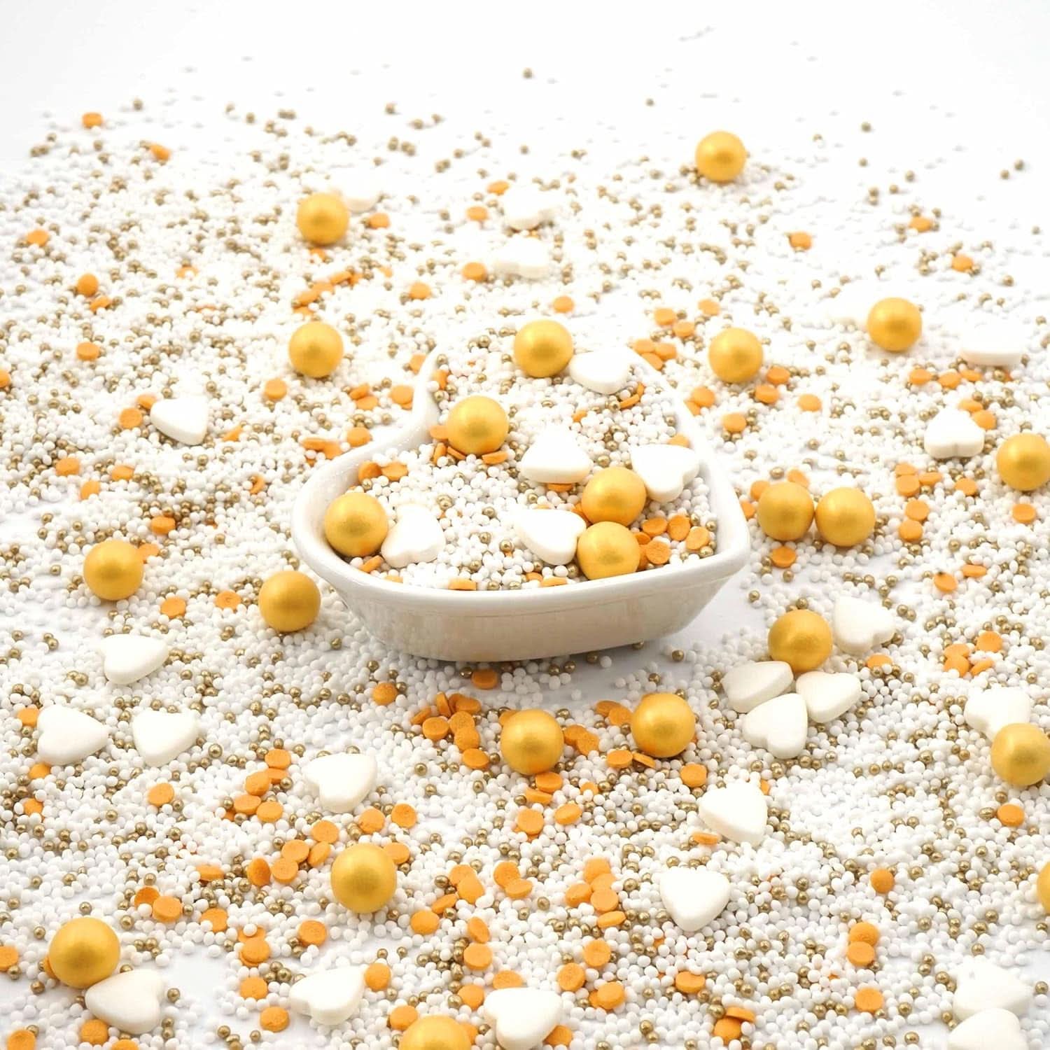 Streusel Glück, Hagelslag met witte hartjes en gouden balletjes, 40 gram Hagelslag Naty Shop