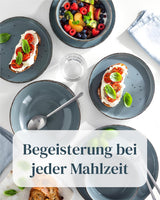 Steingut Geschirrset 12 Personen Rustiek 36 tlg. TESTSIEGER, Hochwertiges Landhaussttil Steingut Geschirr Set, Schüssel- und Teller Set, Tafelservice 12 Personen, Geschirrsets Puur Wonen in Rauchblau