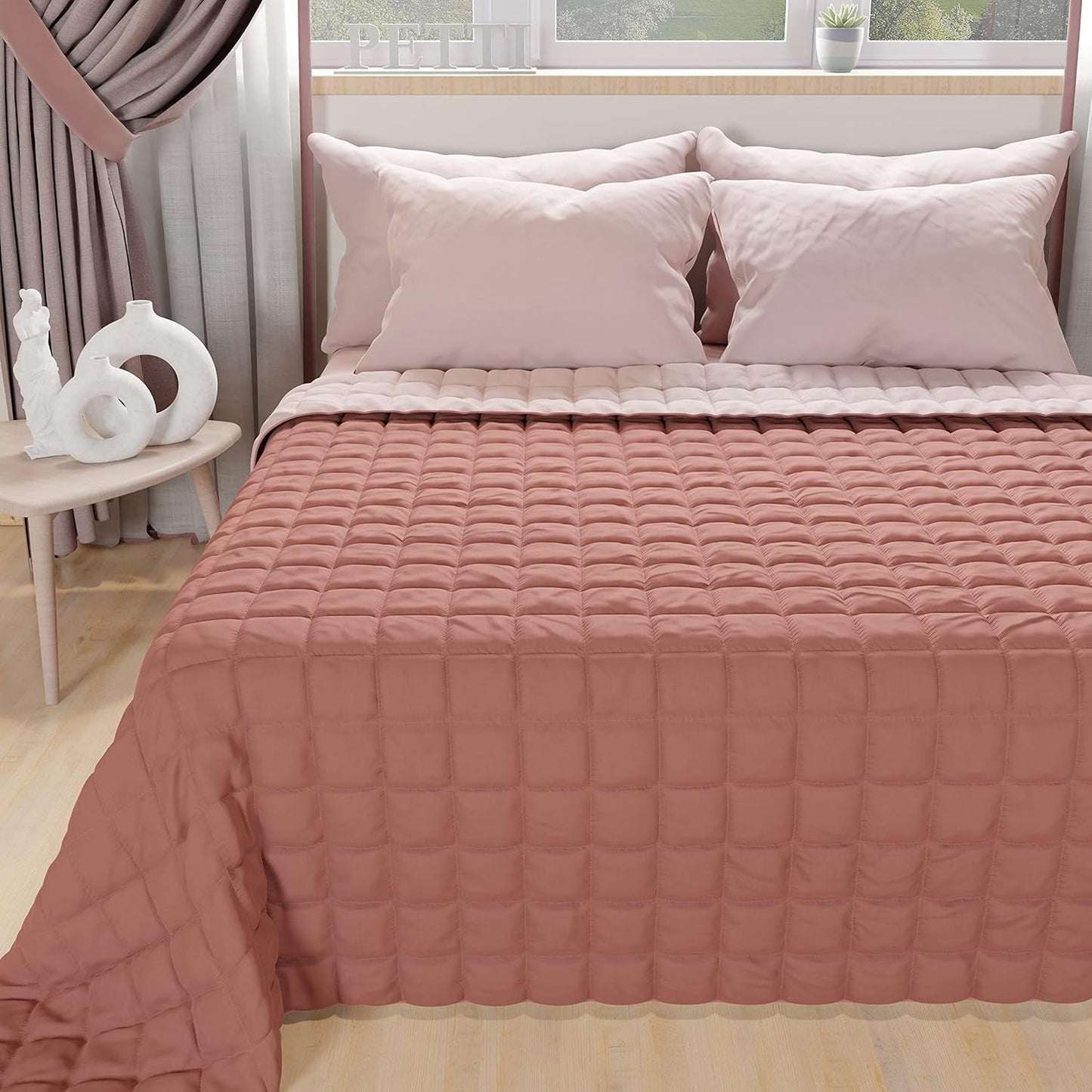 PETTI Artigiani Italiani - Eenpersoonsbedovertrek, dubbelzijdige sprei, verensprei, nachtblauw, wit, 100% Made in Italy