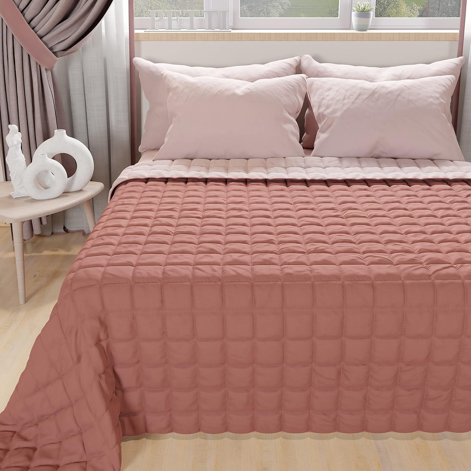 PETTI Artigiani Italiani - Eenpersoonsbedovertrek, dubbelzijdige sprei, verensprei, nachtblauw, wit, 100% Made in Italy