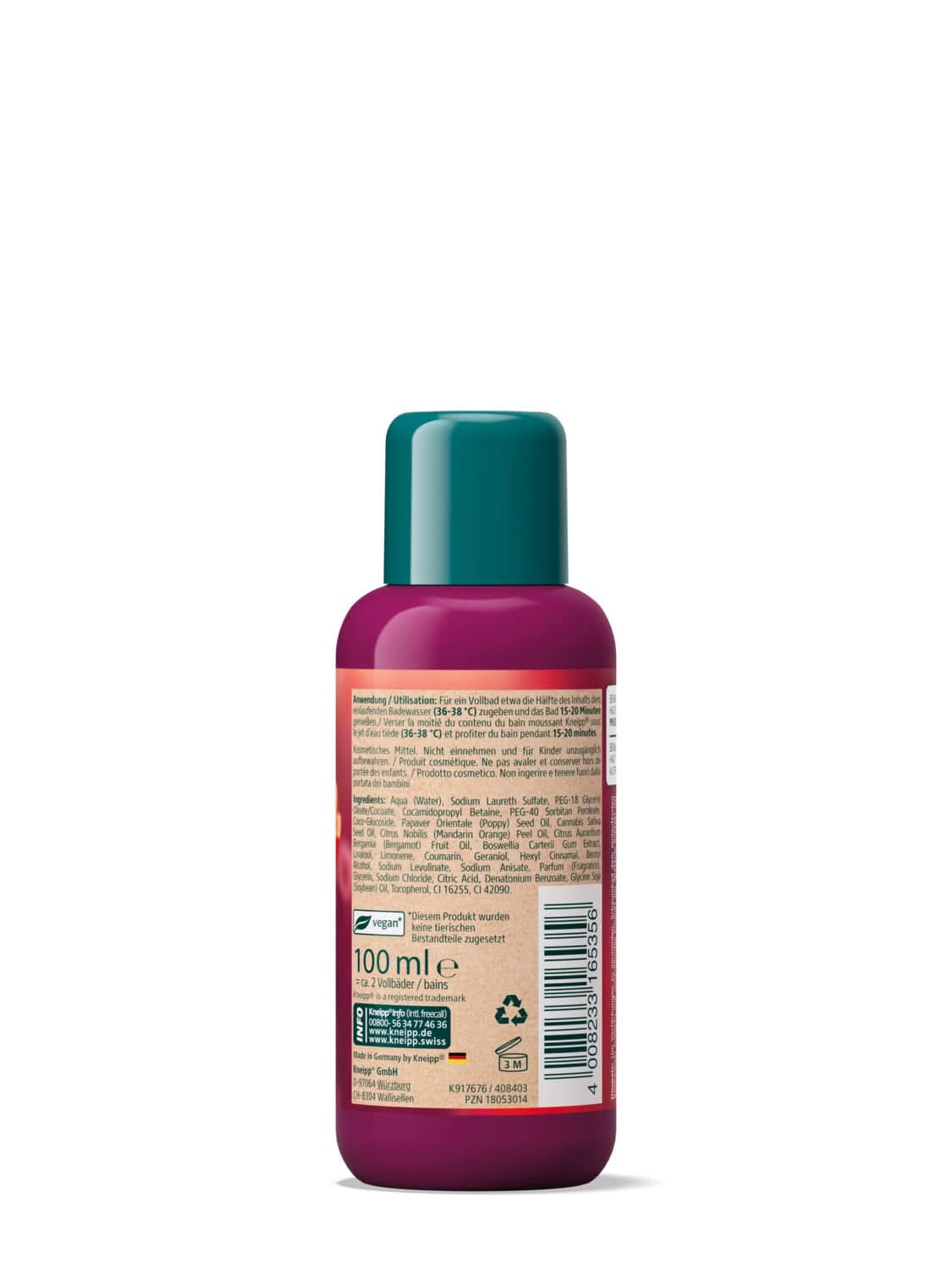 Kneipp Aroma, badadditief met natuurlijke oliën van rode papaver en hennep, voor een zacht en soepel huidgevoel, 100 ml Douche en bad Naty Shop