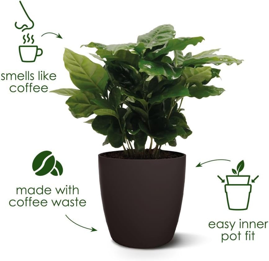 elho The Coffee Collection, ronde binnenpot, 18 cm, gemaakt van koffiedik en gerecycled plastic - bruin/espressobruin
