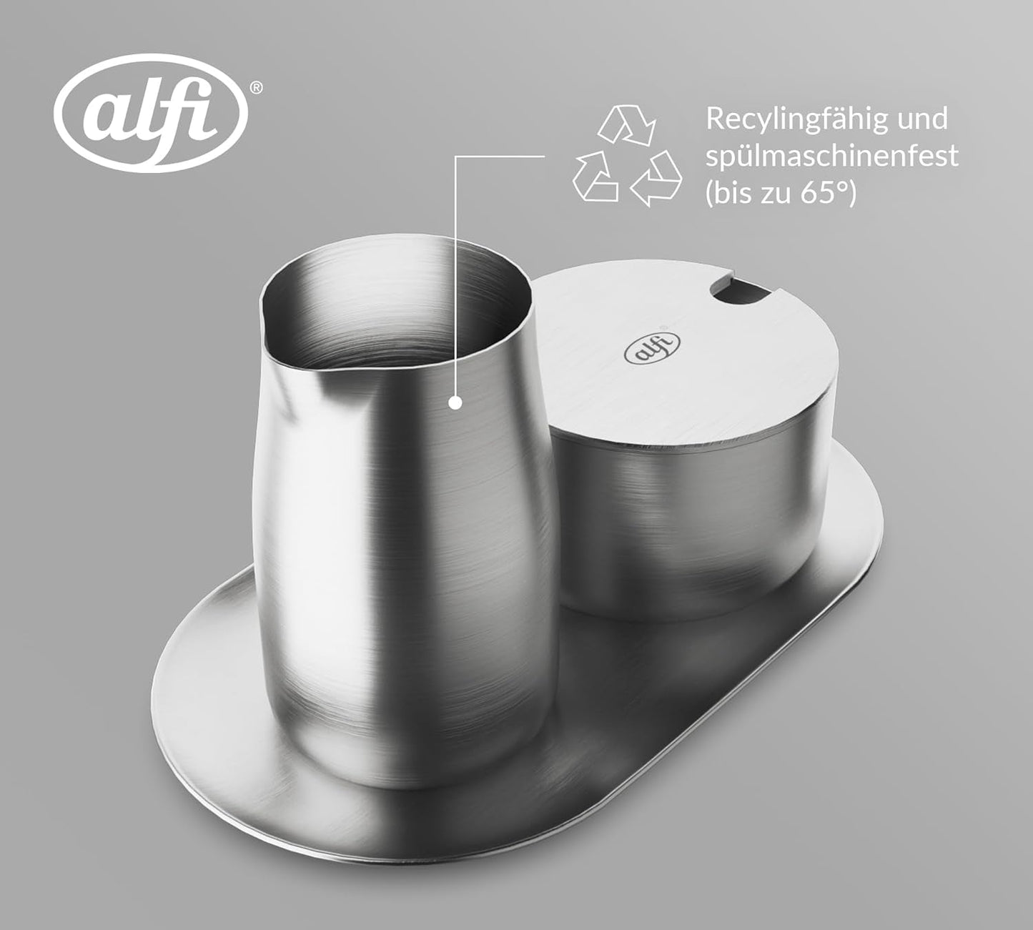 alfi MELK- EN SUIKERSET, matte afwerking, hoogwaardig roestvrijstalen melk- en suikerset, elegant design, vaatwasmachinebestendig, duurzaam