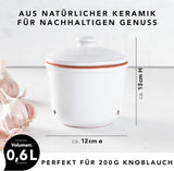 Römertopf Vershoudpot MINI 0,6 liter - Keramische knoflookpot - Ademende klei houdt groenten langer vers - Ideale luchtcirculatie - Wit Voedselbewaardozen Naty Shop