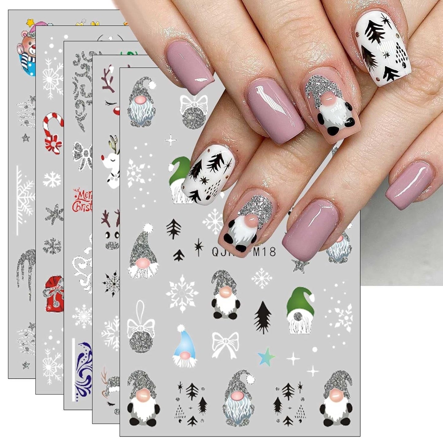 JMEOWIO Nagelsticker Glitzer Weihnachten 10 Blatt Nail Art Sticker Selbstklebend Nagelaufkleber Schneeflocken Winter Decoratie Nageldesign Zubehör