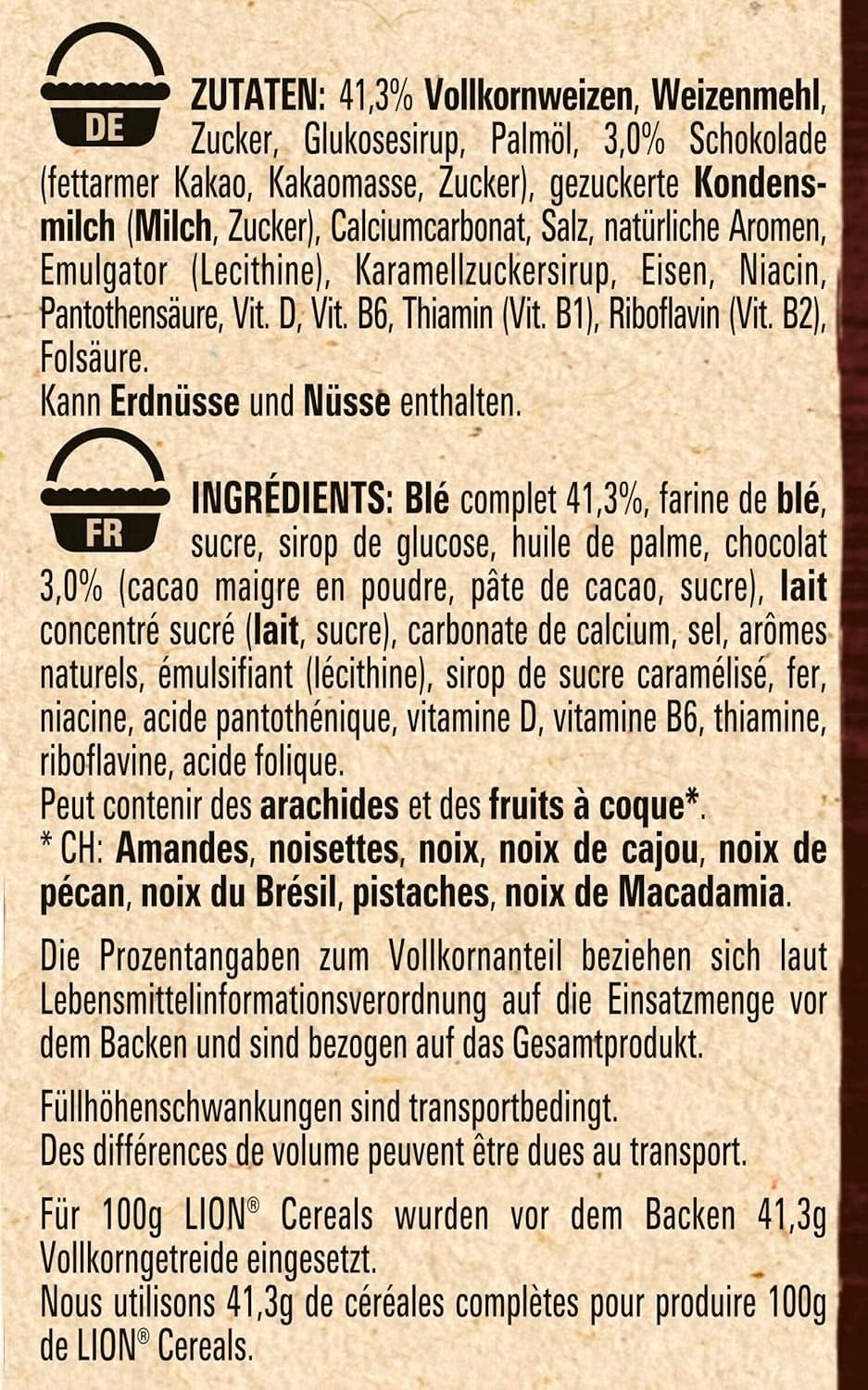 Cereal LION, Granenchocolade met karamel en 41% volkorenmeel, verpakking 8 x 400 gram Cereal Naty Shop
