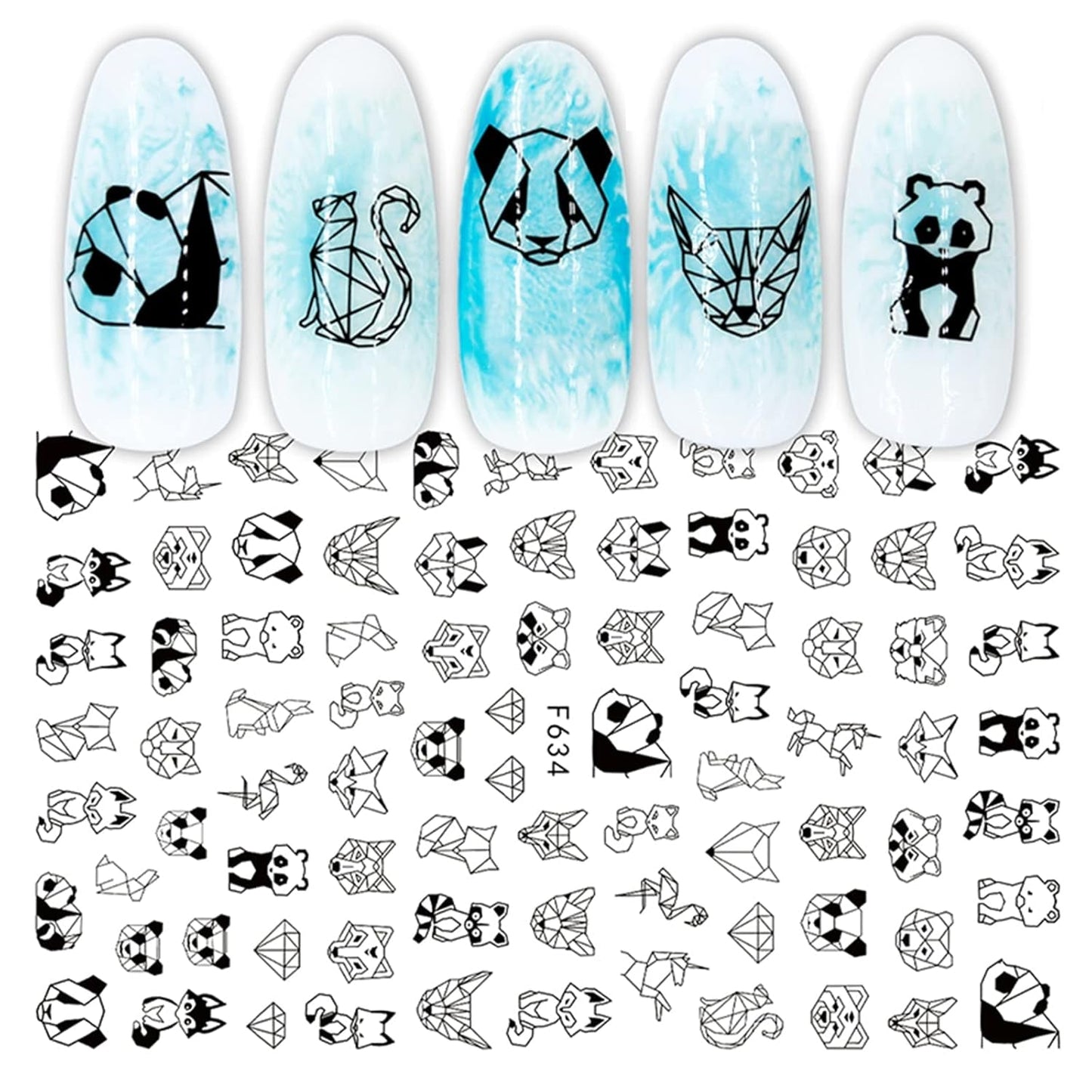 JMEOWIO Nagelsticker Geometrie 10 Blatt Nagelaufkleber Selbstklebend Schwarzes Herz Unregelmäßig Geformt Nail Art Sticker Decoratie Nageldesign Zubehör
