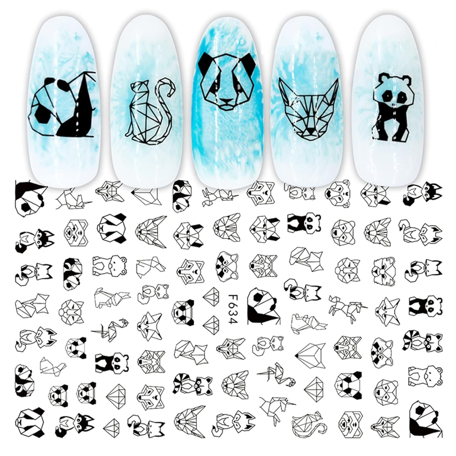 JMEOWIO Nagelsticker Geometrie 10 Blatt Nagelaufkleber Selbstklebend Schwarzes Herz Unregelmäßig Geformt Nail Art Sticker Decoratie Nageldesign Zubehör