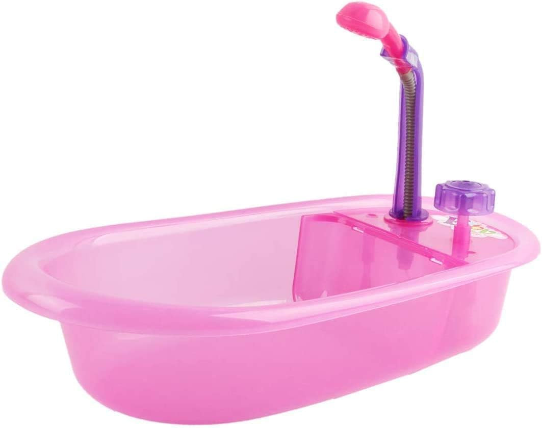 deAO poppenbadset, interactieve pop van 33 cm, poppenbad, poppenspeelset met fopspeen, poppenkleding, badjas, poppenluiers, badkuip en functionele douchespray
