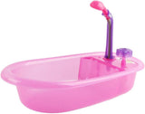 deAO poppenbadset, interactieve pop van 33 cm, poppenbad, poppenspeelset met fopspeen, poppenkleding, badjas, poppenluiers, badkuip en functionele douchespray