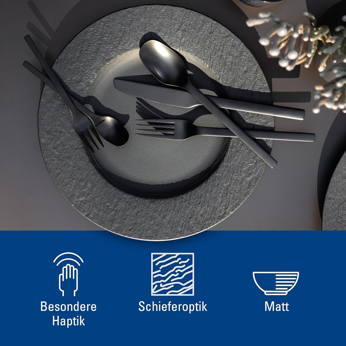 Villeroy & Boch - Manufacture Rock Serviesset, 6-delig, Serviesset voor 2 personen, Premium Porselein, Zwart