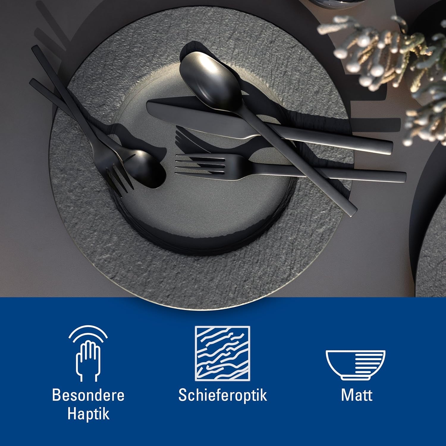 Villeroy & Boch - Manufacture Rock Serviesset, 6-delig, Serviesset voor 2 personen, Premium Porselein, Zwart