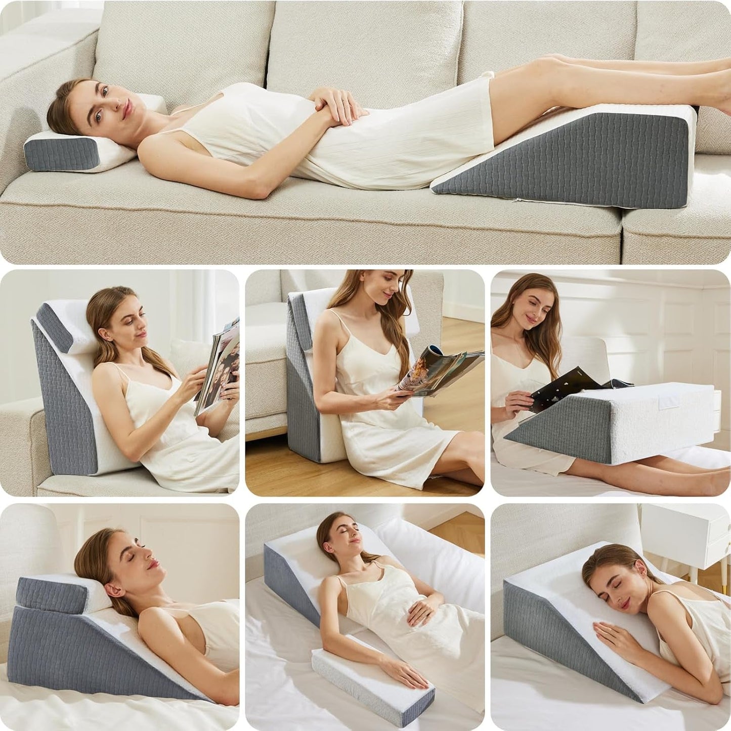 Leeskussen en verenbeen Liftkussen Memory Foam Kussen voor nek, rug en benen, multifunctioneel afneembaar kussen voor bed, bank, zitten, slapen en rusten, 58x55x28cm
