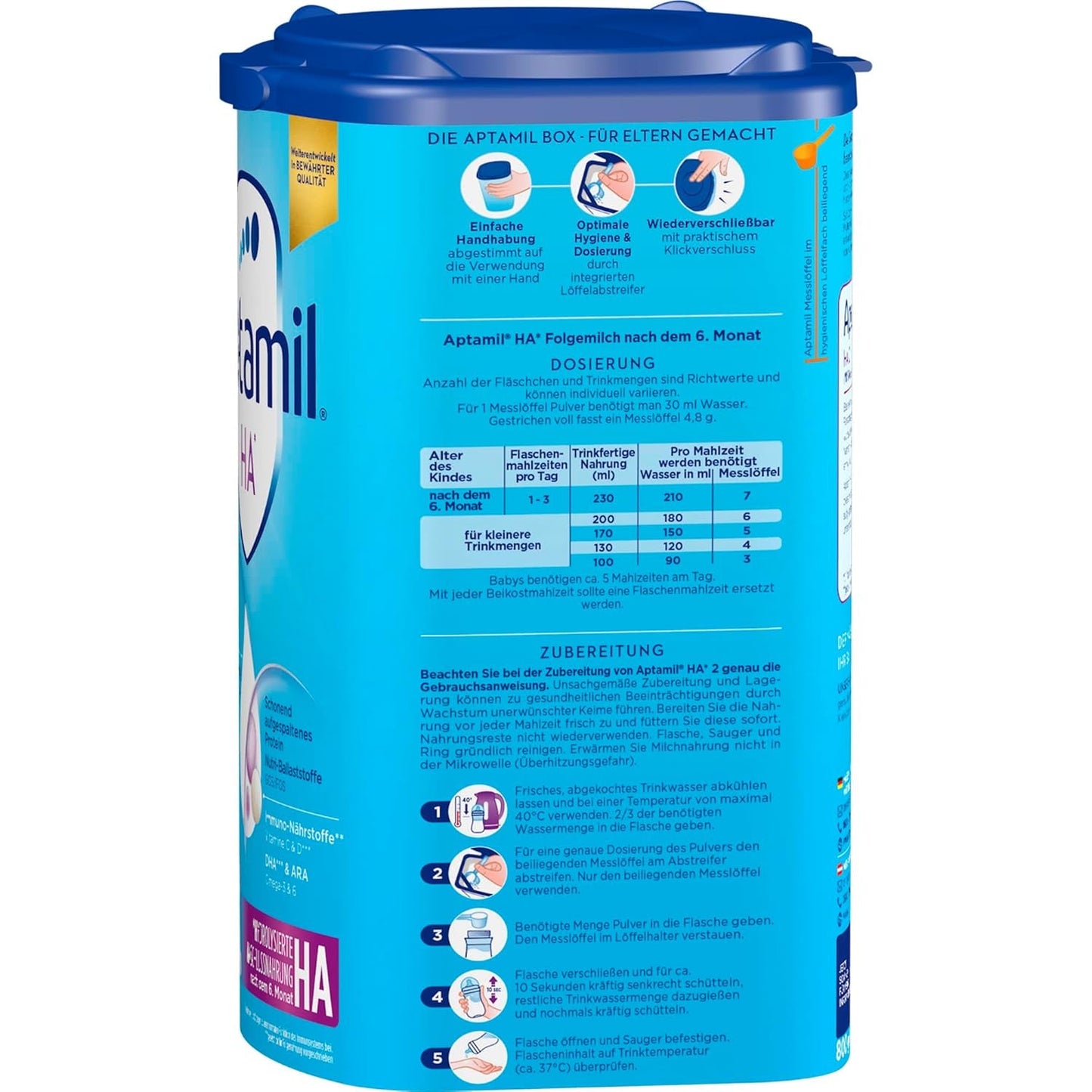 Aptamil HA 2 – Opvolgmelk na 6 maanden, met Omega 3 en 6, DHA, ARA en ALA, Lactosevrij, Palmolievrij, Babyvoeding, Melkpoeder, 1 x 800 g (4 stuks)