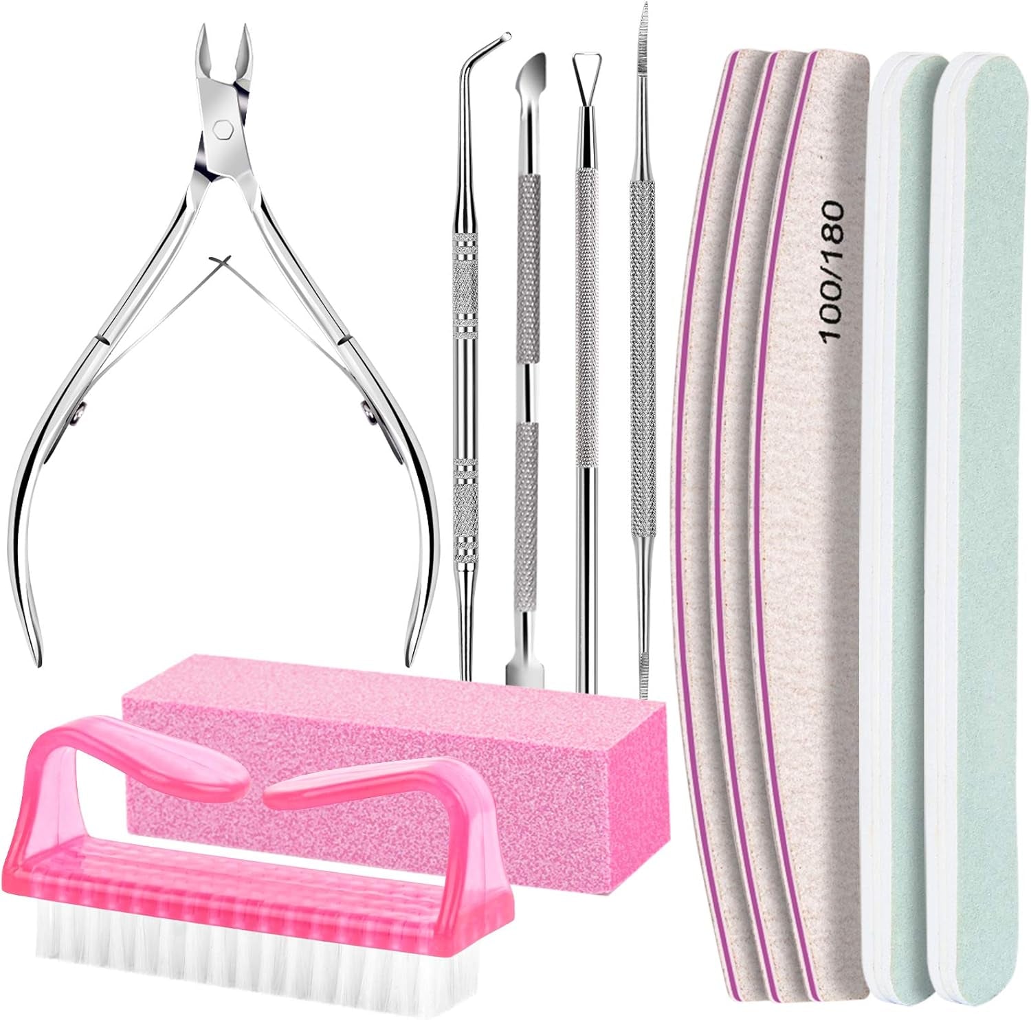 FANDAMEI manicureset, buffer voor gelnägel, nagelfeile 100/180, nagelfeilen voor gelnägel, nagelhautschieber, buffer voor gelnägel, feilen voor gelnägel, nagelzange, nagelfeilen set, manicure- en pedicureset