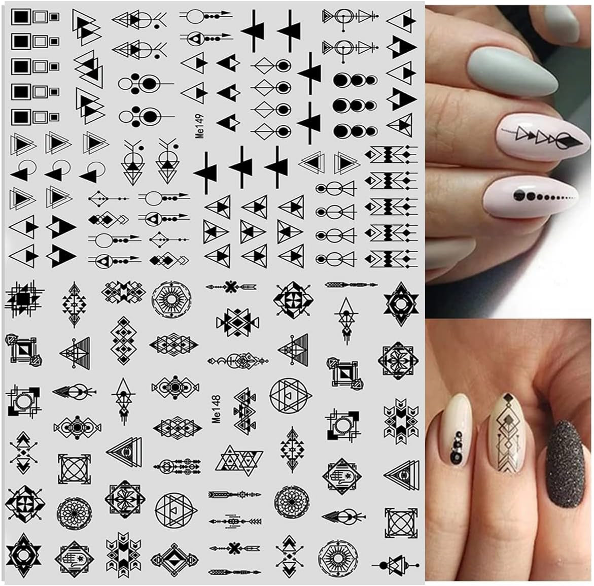 12 Blatt Nagelsticker Geometrisch Nagelstickers Selbstklebend Zwart-wit Mysterioses Dreieck Nail Art Sticker Decoratie Nageldesign Zubehör