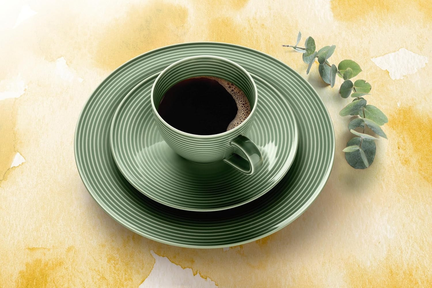 SELTMANN WEIDEN koffieservies met 18 stuks BTR - Beat - Vorm: Rond met gecanneleerd reliëf - moderne stijl - saliegroen - Kleur Glazuur