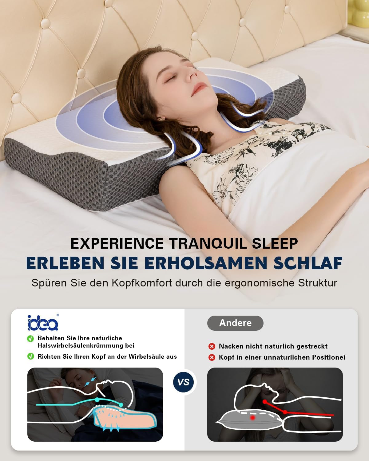 IDEA Kussen, Ergonomisch Orthopedisch Kussen voor Nekpijn, Memory Foam Kussen voor Zij-, Rug- en Buikslapers, Anti-Snurkkussen voor Mannen Vrouwen (62 * 34,5 * 12/8CM) Cervicale Orthopedische Kussens Naty Shop