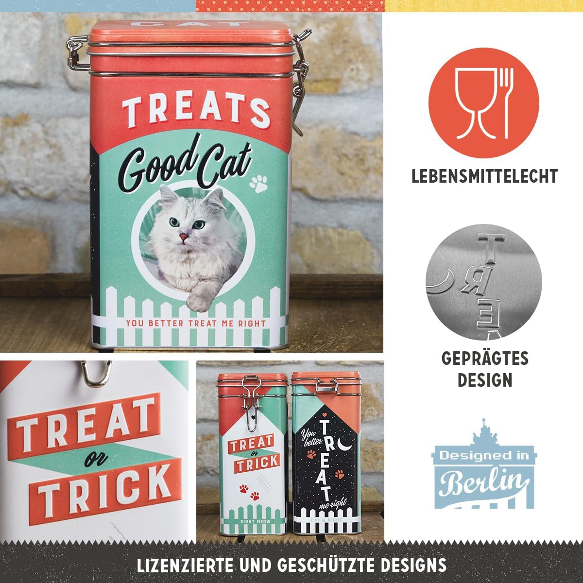 Nostalgic-Art Box met retro-smaak, 1,3 l, Good Cat Treats - cadeau-idee voor kattenbezitters, in vintage design, in vintage design Voedselbewaardozen Naty Shop